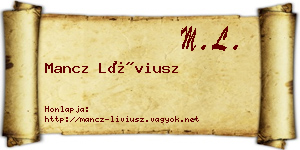 Mancz Líviusz névjegykártya